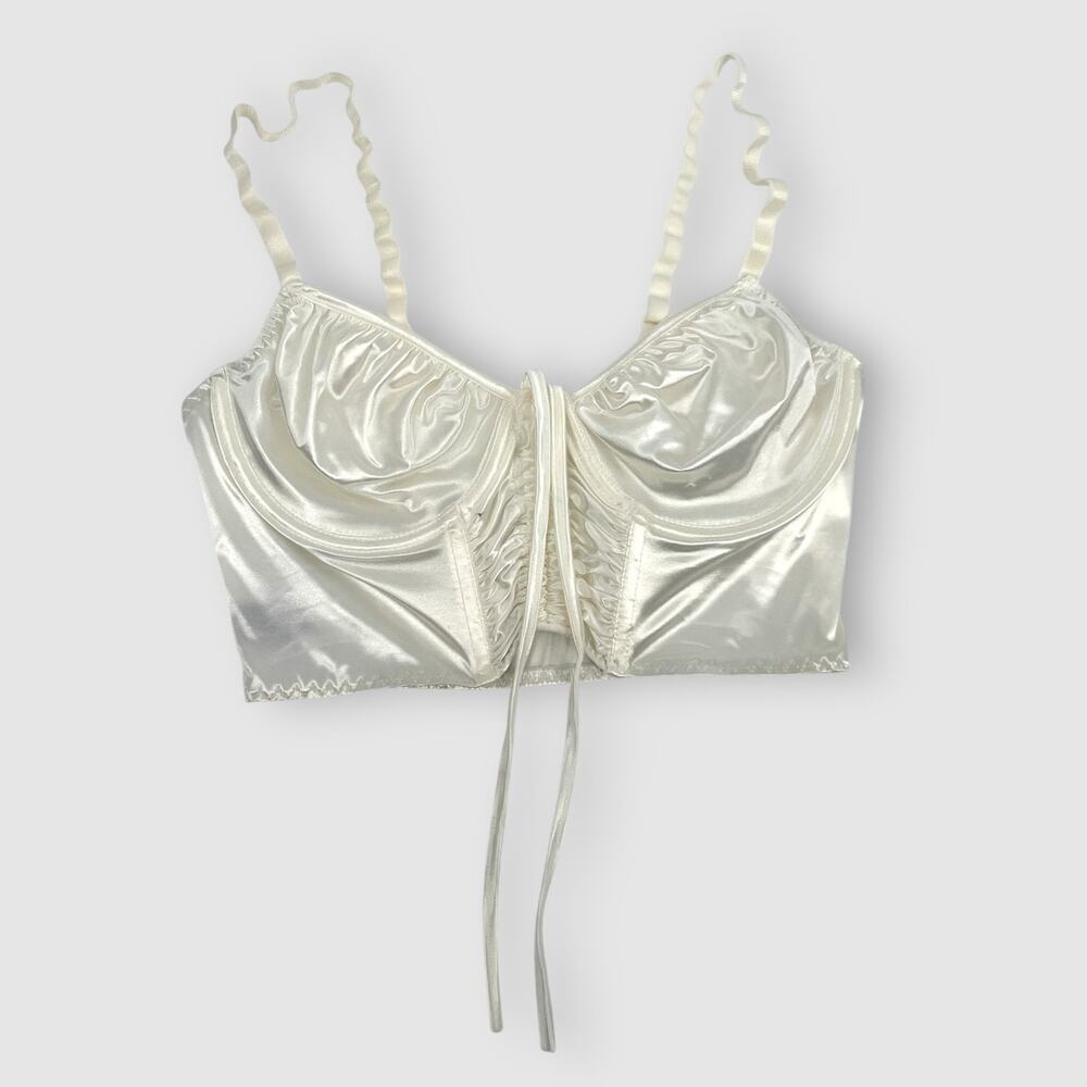 Y2k Vintage Frederick’s of Hollywood Ivory Satin Bustier Bralette Size 34B